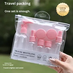 Ensemble de flacons cosmétiques en plastique personnalisés de 80 ml, 50 ml, 30 ml, couleur blanche, rose, bleue, avec sac de voyage - Product Image 1