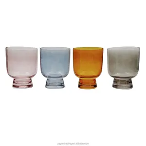 Yayun New Decorative Stemware Glass Candle Containers Set 4pcs With 4 Colors Home Decoration Creative Candle Jars/Holders