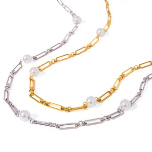 สร้อยคอไข่มุกน้ำจืดสแตนเลสสตีลใหม่ ชุบ PVD 18k สร้อยคอแฟชั่นมุก DIY สแตนเลสสตีล - Product Image 4