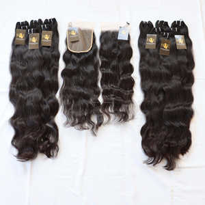 Paquets de cheveux indiens vierges bruts, Deep Wave non traités 100% avec Frontal 13x4 et 6x6 Lace Closure - Product Image 1