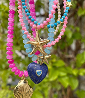 LS-B10131 Collier tendance avec pendentif en forme de coquillage, étoile de mer et crabe doré, perles et pierres, délicat, avec nœud en zircon, bijoux pour femmes