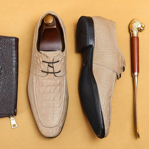 Crocodile-patterned men's leather <b>shoes</b>, genuine leather business casual derby <b>shoes</b>, English embossed men's <b>shoes</b> - Product Image 2