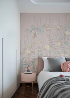 Murale murale personnalisée en art ligné d'animaux de la forêt, couleur beige pastel, décoration murale botanique pour chambre d'enfant, chambre de bébé, installation facile, amovible