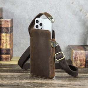 Nouvelle pochette de téléphone portable vintage simple en cuir convertible, bandoulière faite à la main avec passant de ceinture pour téléphone portable de 6,7 pouces - Product Image 1