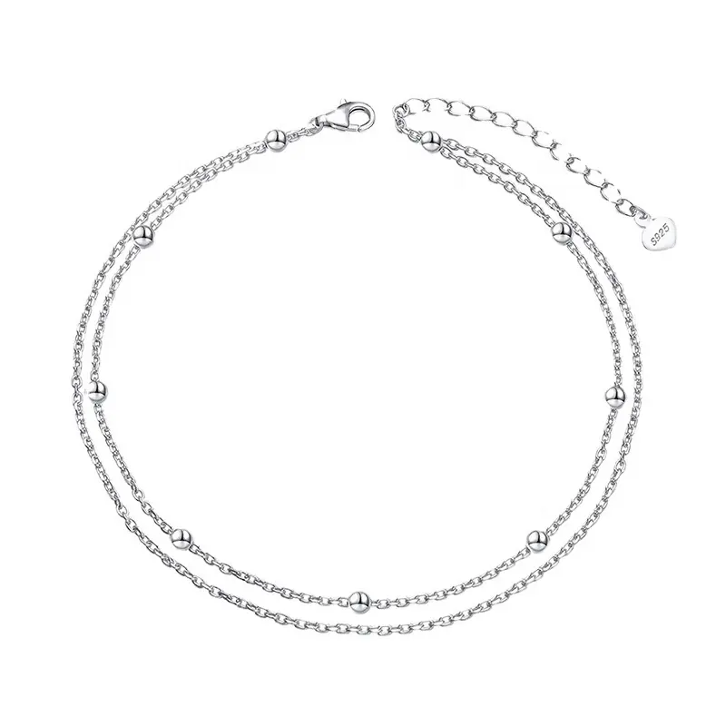 Bracelet de cheville en argent Sterling 925 pour femmes, chaîne Double perle, personnalisé, simple, nouvelle mode 2020
