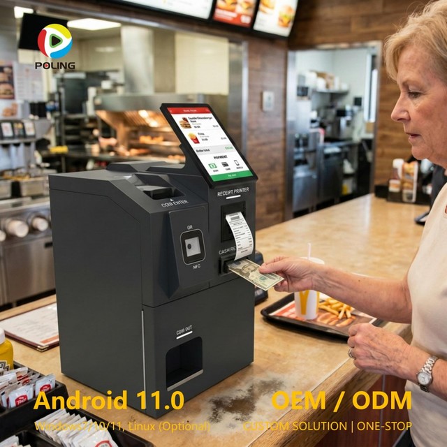 Fast Food Selforder Terminal for Restaurant Smart Retail Self Order Checkout Kiosk Cashier Machine Pay Coin Changer Automatic
