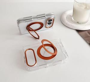 Clear Electroplated Magnetic <b>Ring</b> Kickstand Shockproof PC Case with Wireless Charging Compatible for Foldable Flip <b>Phone</b> - Product Image 5