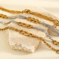 Collier chaîne à maillons épais et fins en acier inoxydable plaqué or 18 carats, sans ternissement, pour femmes - Nouveauté en gros
