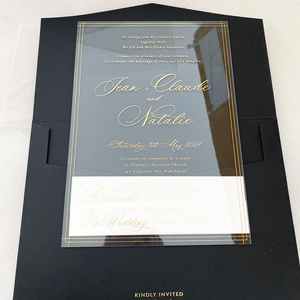 Carte d'invitation de <span class=keywords><strong>mariage</strong></span> personnalisée en acrylique transparent avec pochette noire et cartes de détail RSVP pour des ensembles d'annonces de <span class=keywords><strong>mariage</strong></span> romantiques - Product Image 4