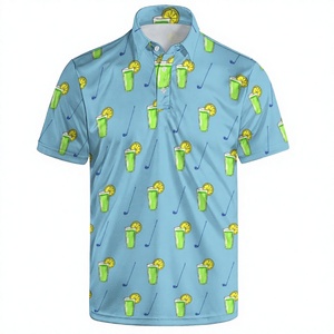 Camisa Azul Claro para Hombre con Estampado de Bebida Verde, Manga Corta, Informal, de Punto, Poliéster Transpirable, Antiarrugas, de Secado Rápido, ODM - Product Image 1
