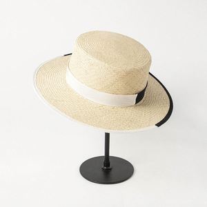 Chapeau de paille naturel de luxe pour l'été, nouvelle collection, vente en gros, personnalisé pour femmes et hommes, avec ruban bicolore - Product Image 3