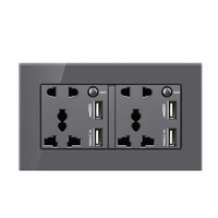 Stopkontak Dinding Grey Deluxe Glass English 13A dengan Pengisian Daya USB, Adaptor Perjalanan Universal dengan USB dan Tipe-C, Peralatan Listrik