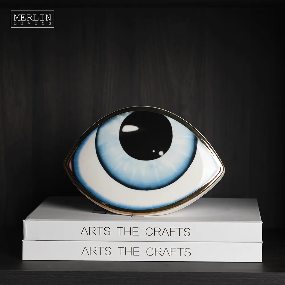Gold ceramic eyes decoration for home accessories modern luxury ornament living room decor for office table top bookcase