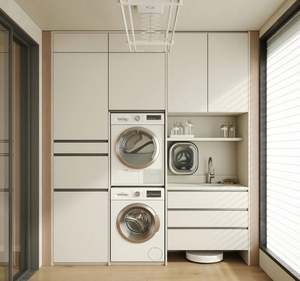 Mueble Moderno de Madera Maciza para Lavadero con Lavadora y Diseño Elegante - Product Image 1