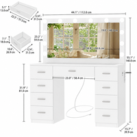 Ensemble de coiffeuse en bois massif au design moderne avec miroir éclairé, table de maquillage pliable pour chambre à coucher et salon