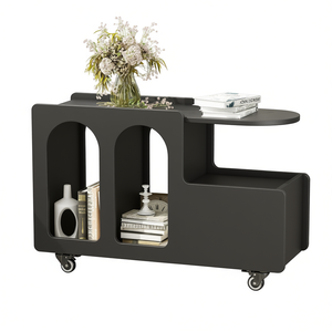 Tavolino mobile stretto da 11,8 pollici in stile crema con ruote bloccabili e comodino multi-strato per soggiorno - Product Image 1