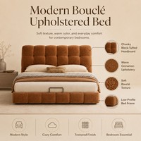 Base de Cama Doble de Chenilla Marrón con Cabecera Acolchada para Dormitorios Modernos
