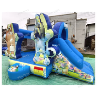 Brincolín Inflable Azul con Diseño de Perro, Centro de Juegos para Niños Pequeños, Brincolín Portátil con Diseño de Cachorro de Dibujos Animados para Fiestas en el Patio