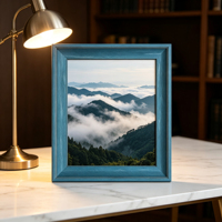 Moulures de cadre photo en PS de 45 mm de large pour toiles et peintures à l'huile, profilés de cadre photo grain de bois bleu et marron 2811, vente en gros