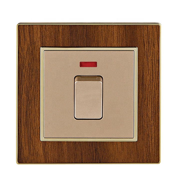 UK Standard Wood Grain Household Electrical Light 20A 1 Gang Double Pole Electric Water Heater Thermal Wall Switch for Indoor