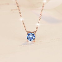Bijoux classiques raffinés, plaqué or rose, argent sterling S925, pendentif en moissanite bleue 1Ct VVS1, collier pour mariage, cadeau pour femme