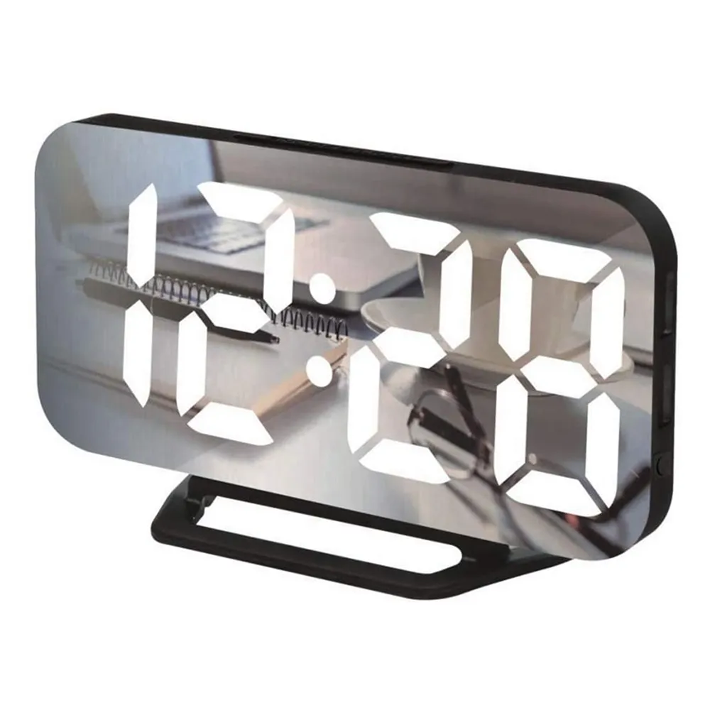 Digital Large Mirrored LED Snooze Dim Night Light 2 USB Charger Ports Desk Alarm Clocks for Bedroom Decor