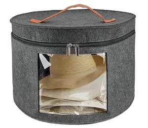 Felt round hat box with lid suitable for all types of hats