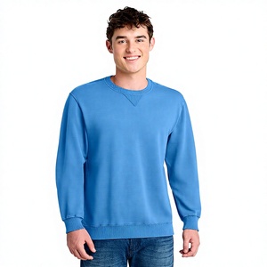 Sweat-shirt à col rond pour homme avec logo personnalisé en gros, pull en molleton bleu ciel uni de haute qualité, vêtements streetwear avec coutures en V - Product Image 1