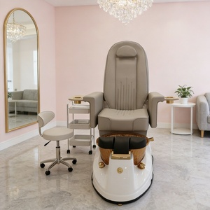 Luxury Grey <b>Pedicure</b> Chair with Wooden Foot Tub, Salon Nail Chair <b>Set</b> with Stool & Cart - Product Image 1