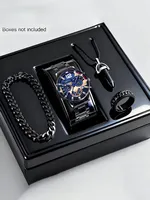 Ensemble de montres analogiques à quartz en alliage tendance pour homme avec bracelet, collier, bague, fonction calendrier, cadeau pour la fête des pères, anniversaire, FD058