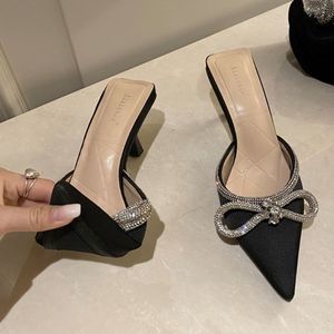 2025 New Fashion Salto Alto Summer Female Slides Mules Low <b>Shoes</b> Bow Kitten Heels for Ladies - Product Image 3