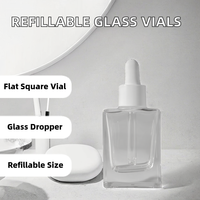 Flacons compte-gouttes en verre carrés plats rechargeables pour huiles essentielles, sérums de soin et gouttes pour les yeux – 15ml, 30ml, 50ml, 100ml