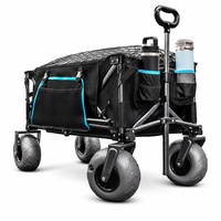 Big Air Wheels Deep Sand Beach Wagon Grand ballon tout-terrain Pneus Chariot utilitaire pliant avec porte-gobelet en filet de chargement de poche