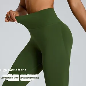 Leggings de yoga de cintura alta para mujer, color melocotón, elásticos, con efecto levanta glúteos, de secado rápido, sin costuras, para fitness al aire libre. - Product Image 2