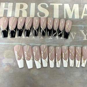 Juego <span class=keywords><strong>de</strong></span> <span class=keywords><strong>uñas</strong></span> <span class=keywords><strong>postizas</strong></span> a presión con diseño <span class=keywords><strong>de</strong></span> línea dorada brillante, cubierta completa francesa larga, ataúd reutilizable, Material hecho <span class=keywords><strong>de</strong></span> almendra <span class=keywords><strong>para</strong></span> <span class=keywords><strong>niñas</strong></span> - Product Image 5