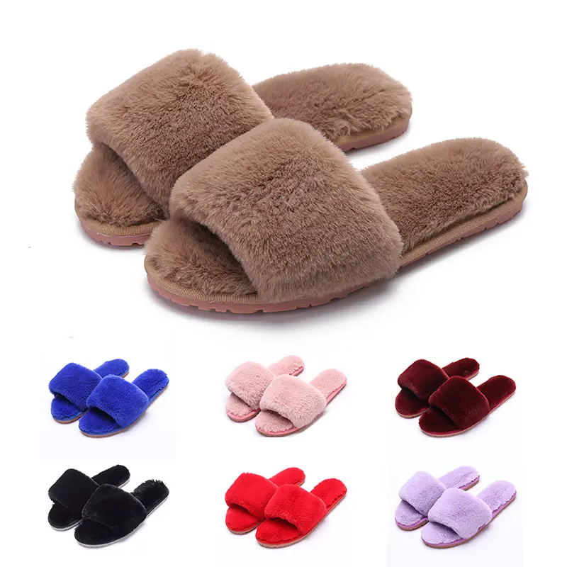 Pantofole da donna personalizzate diapositive Open Toe Flip Flop Luxury Women Fur Slides pantofole da interno accoglienti in pelliccia sfocata