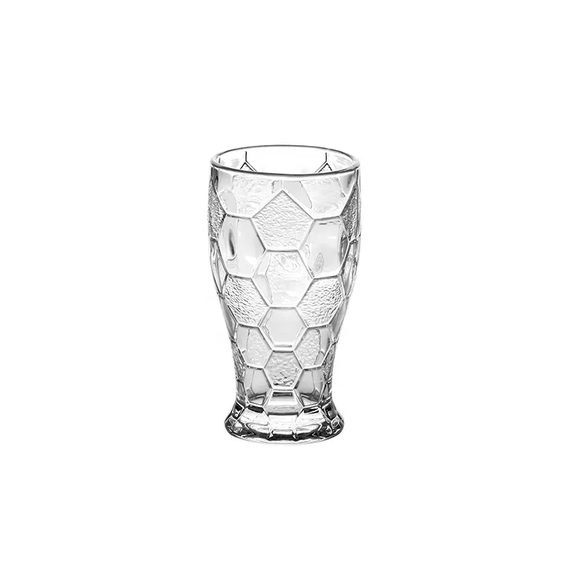 Factory 10oz beer glass cup fancy design embossed football shape beer glass tumbler for bar custom beer glass cup for party