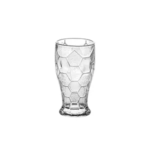 Factory 10oz beer glass cup fancy design embossed football shape beer glass tumbler for bar custom beer glass cup for party