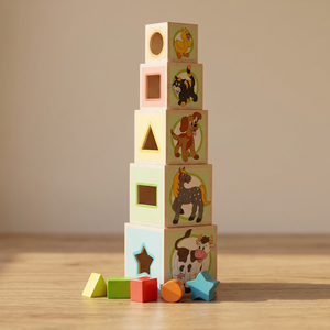 Cubes d'empilage <span class=keywords><strong>en</strong></span> contreplaqué de pin, jeu de blocs éducatifs pour le développement cognitif et sensoriel des tout-petits - Product Image 1
