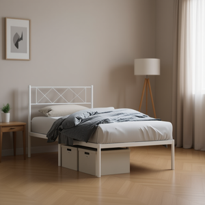 Struttura Letto Matrimoniale in Acciaio Verniciato a Polvere Bianca, Arredamento Minimalista per Camera da Letto - Product Image 2