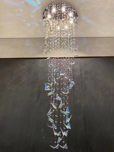 Bướm pha lê cầu thang Đèn chùm hiện đại Cristal dài treo bướm đèn chùm cho phòng khách - Product Image 4