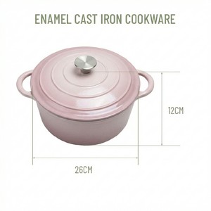 Casserole <span class=keywords><strong>en</strong></span> <span class=keywords><strong>fonte</strong></span> émaillée rose clair E-TOP, faitout hollandais avec couvercle, pot à soupe robuste, ustensiles de cuisine durables, compatible four - Product Image 2