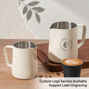 Kingze Outils personnalisés pour barista Tasse à <span class=keywords><strong>mousseur</strong></span> à <span class=keywords><strong>lait</strong></span> en acier inoxydable 350ml 600ml <span class=keywords><strong>Pichet</strong></span> à <span class=keywords><strong>lait</strong></span> à bec pointu - Product Image 1