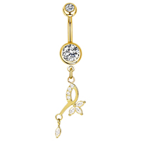 Piercing de nombril unisexe en acier inoxydable CZ, design papillon tendance pour enfants, vente en gros
