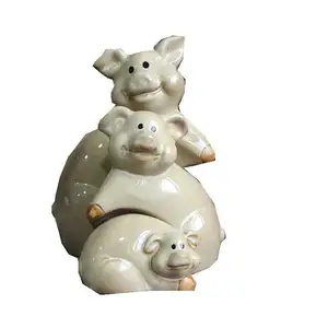 Enfeites de decoração para casa de porco 3 pçs, estatuetas de animais de cerâmica chinesas