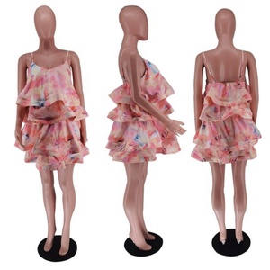 <span class=keywords><strong>Ropa</strong></span> para Mujer Estilo Europeo y Americano, Vestido con Tirantes y Estampado de Espina de Pescado, en Capas, de Plástico, Gran Venta - Product Image 3