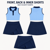 Ensemble de tennis personnalisé pour femme : Haut court polo sans manches à col contrastant et jupe-short enveloppante avec short intégré pour le sport