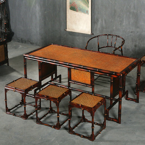 Chinese Style Qiong <b>Bamboo</b> Tea Table And Chair Set 4 Piece Antique Design For Tea Room Dining Room Furniture - Product Image 1