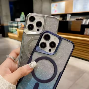 Funda de teléfono a prueba de golpes de Tpu suave transparente electrochapada para Iphone 15 14 13 12 16 Plus Pro Max funda trasera de teléfono con purpurina magnética - Product Image 4
