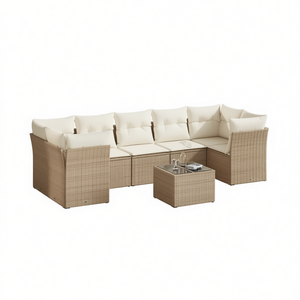 Conjunto de Sofás de Jardín de Ratán Sintético Beige Moderno, Muebles de Exterior, Diseño Modular Cómodo, Cojines de Espuma de Alta Densidad - Product Image 1